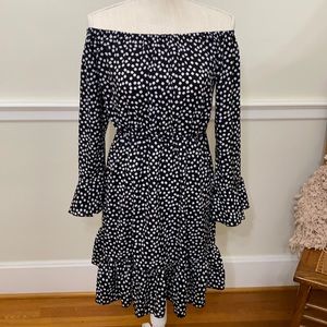 Black and white floral off the shoulder dress